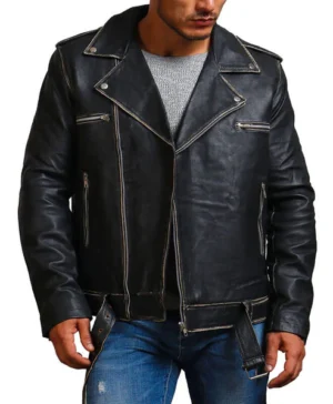 Distressed Black Motorcycle Jacket